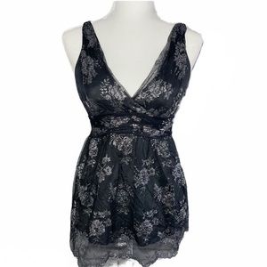 DKNY Charcoal Silver Lace Sleeveless Top Small